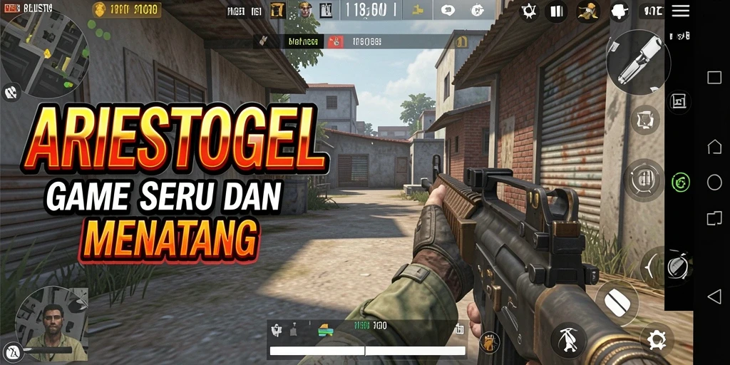 Gameplay menegangkan ARIESTOGEL dengan aksi tembak-menembak yang seru.