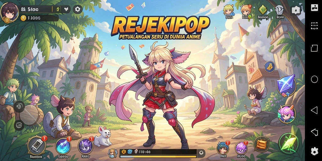 Tangkapan layar gameplay REJEKIPOP dengan karakter Anime yang menarik.